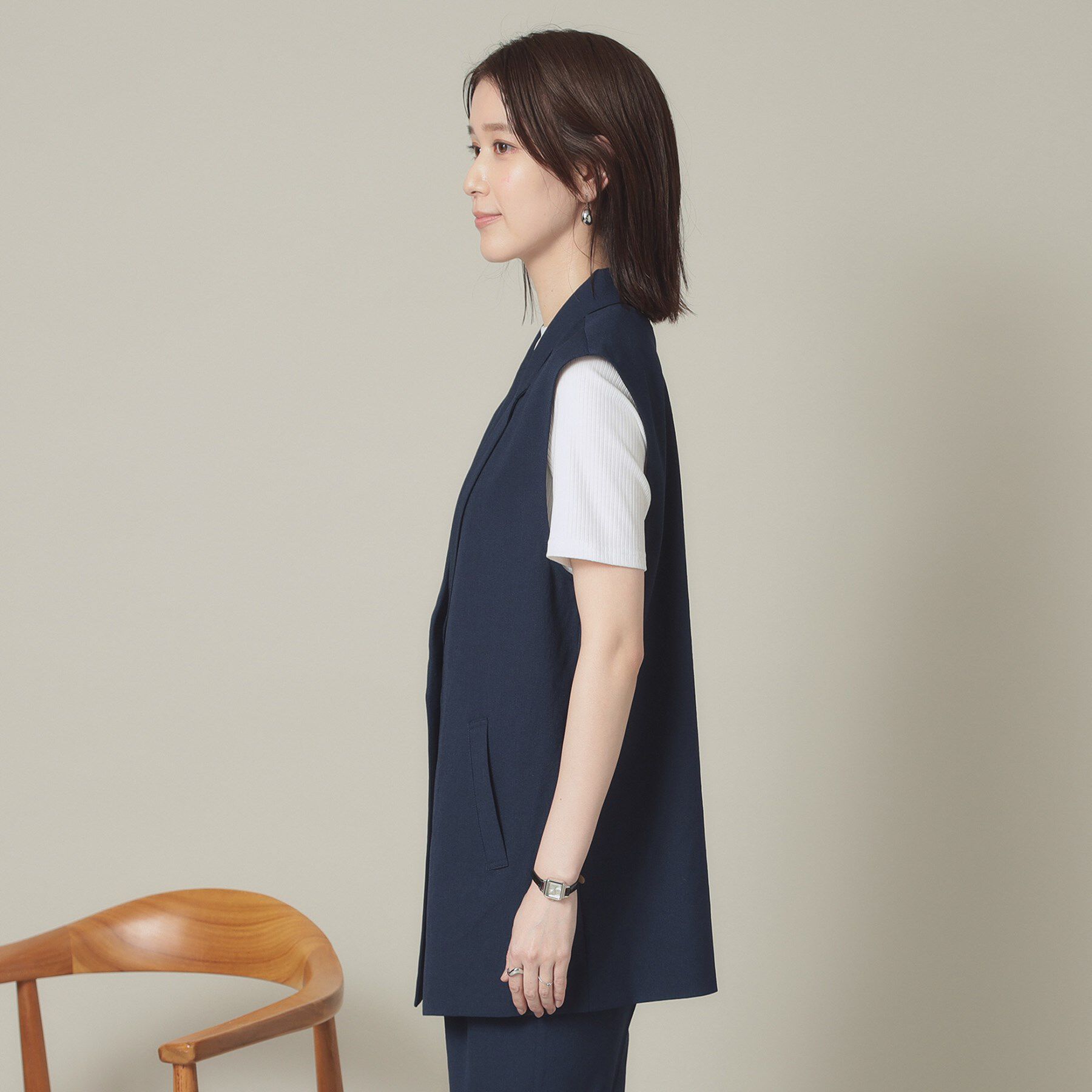 ITS&rsquo;DEMO「【手洗い可】麻調メッシュジレ」|ベスト・ジレ|