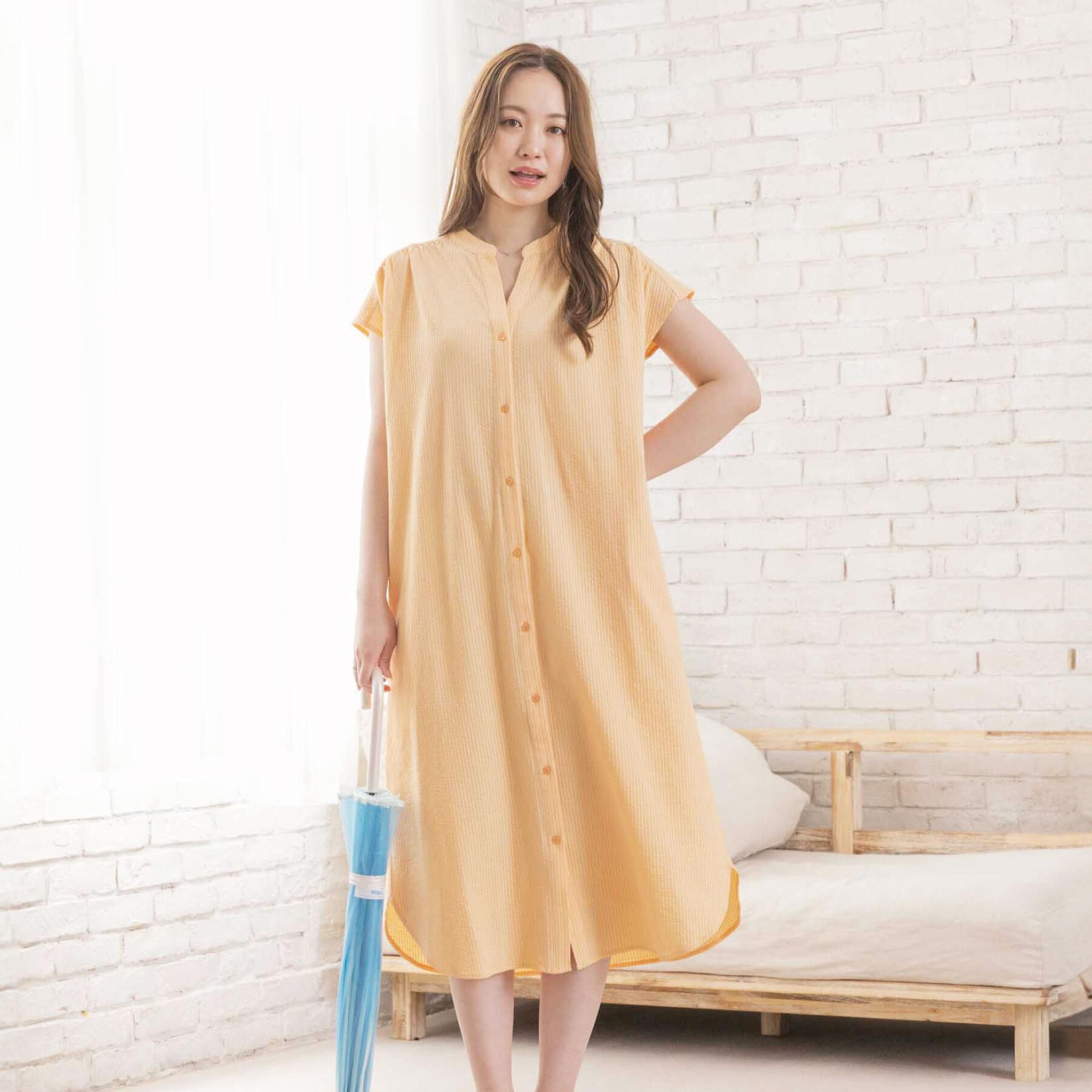 ITS&rsquo;DEMO「【洗濯機OK／洗濯後しわになりにくい】カットサッカー前開きワンピース」|ワンピース|