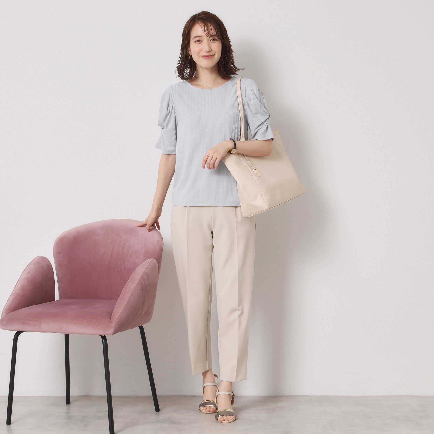 ITS&rsquo;DEMO「【手洗い可】ランダムテレコ袖タックプルオーバー」|Tシャツ・カットソー|