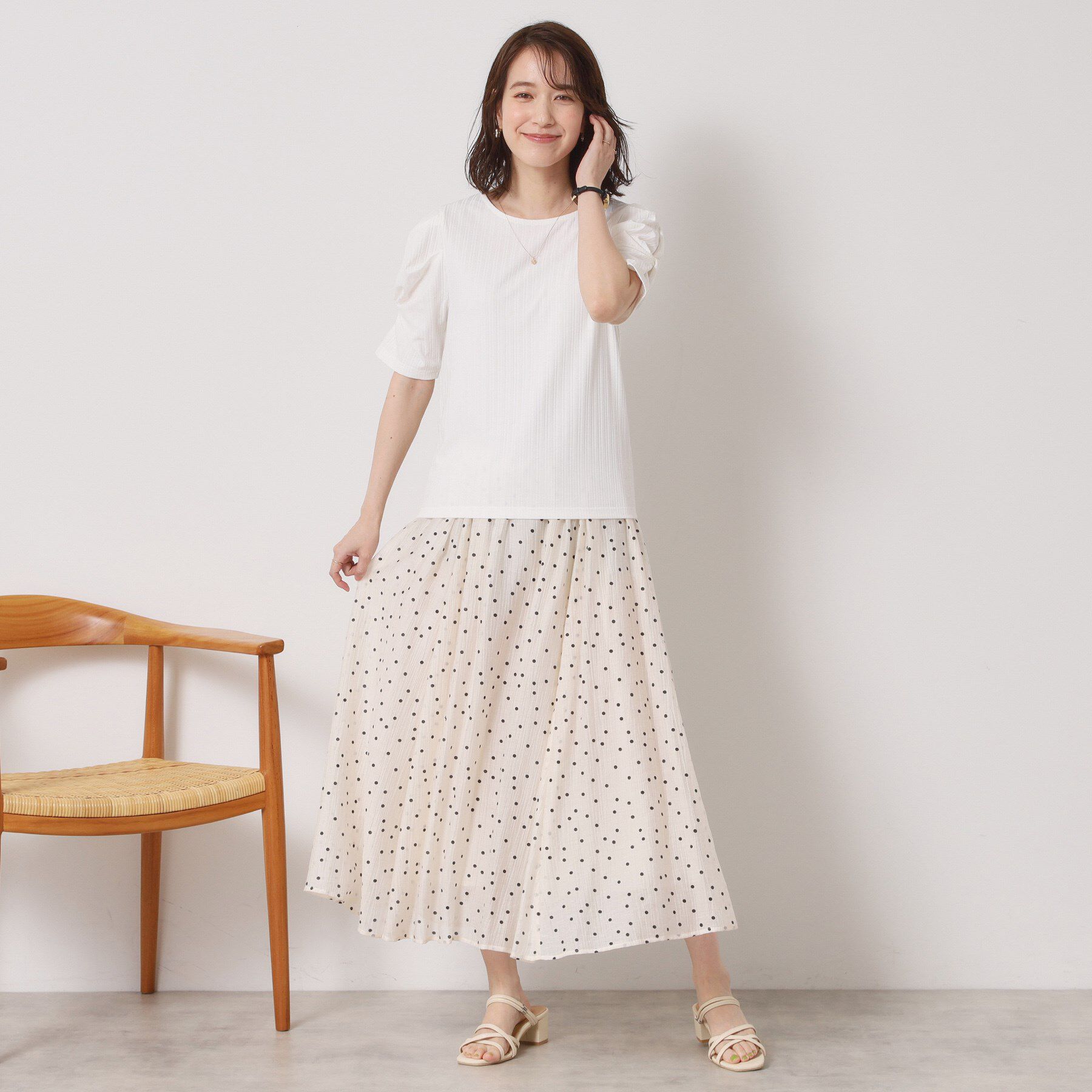 ITS&rsquo;DEMO「【手洗い可】ランダムテレコ袖タックプルオーバー」|Tシャツ・カットソー|