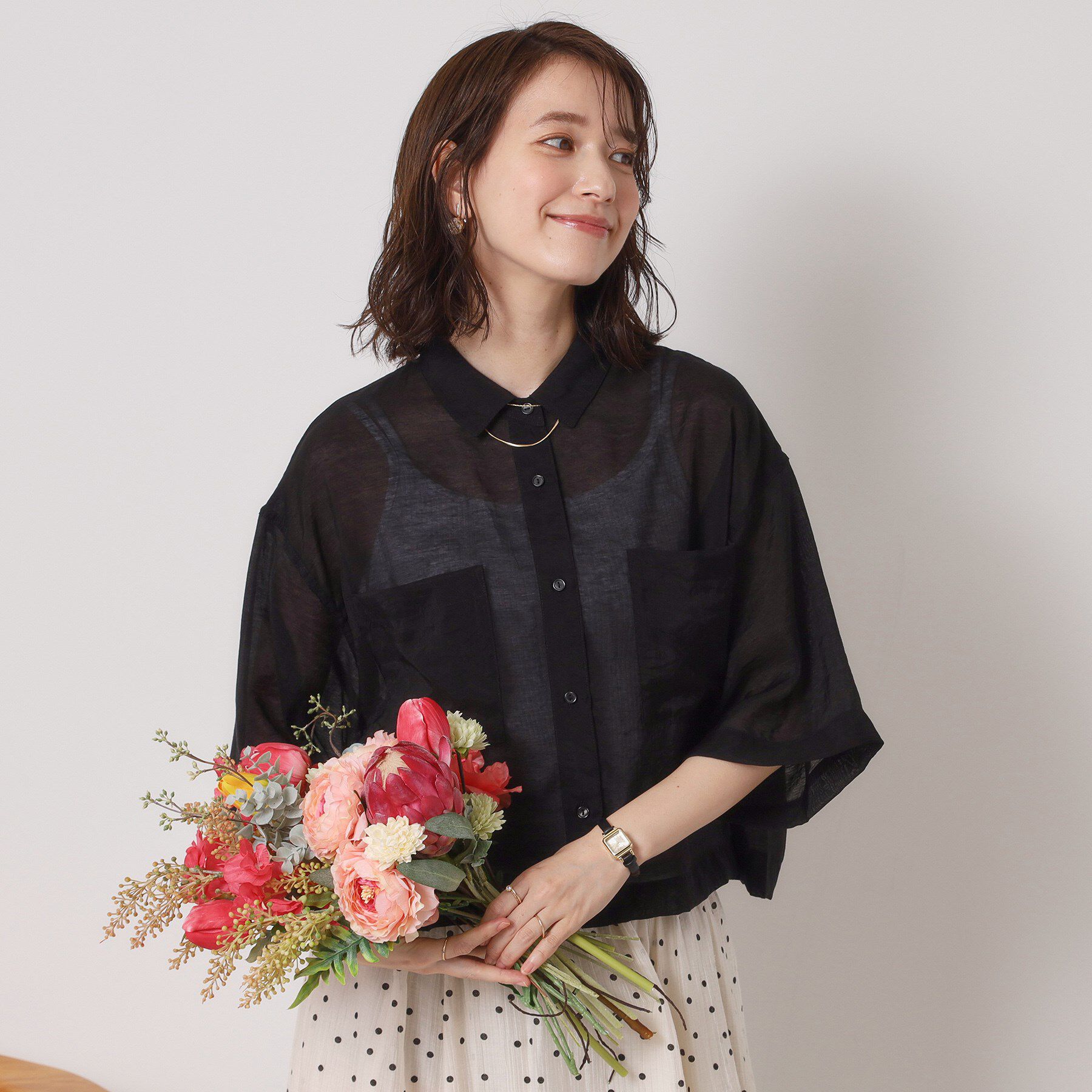 ITS&rsquo;DEMO「【手洗い可】シアーショート丈シャツ」|シャツ・ブラウス|