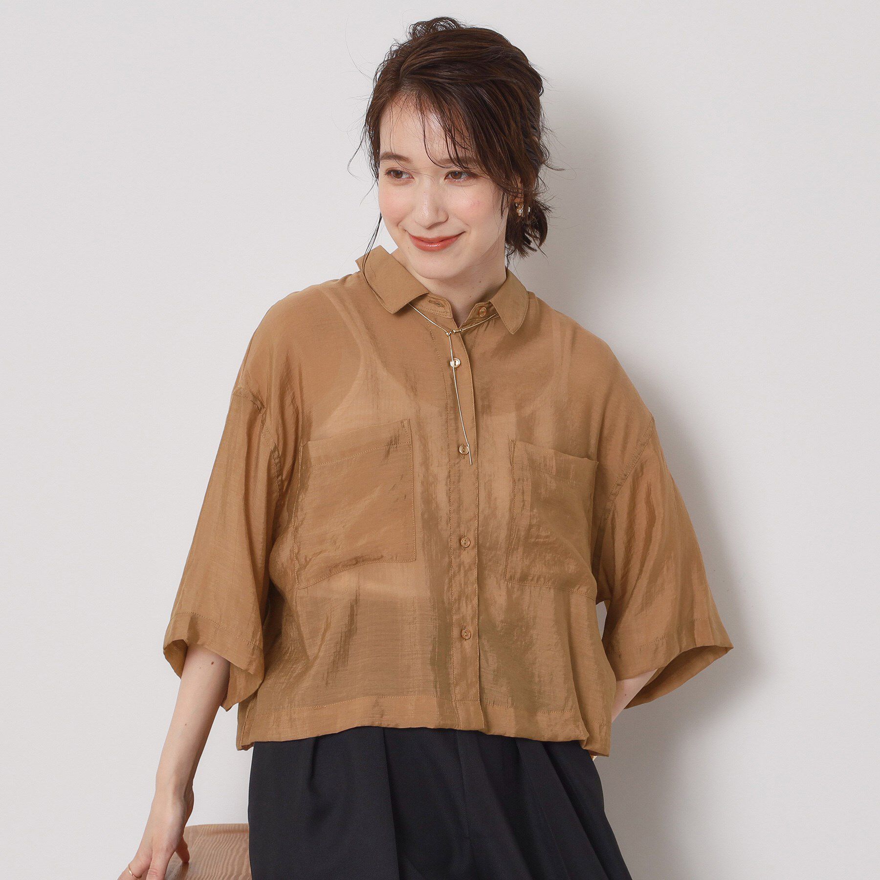 ITS&rsquo;DEMO「【手洗い可】シアーショート丈シャツ」|シャツ・ブラウス|