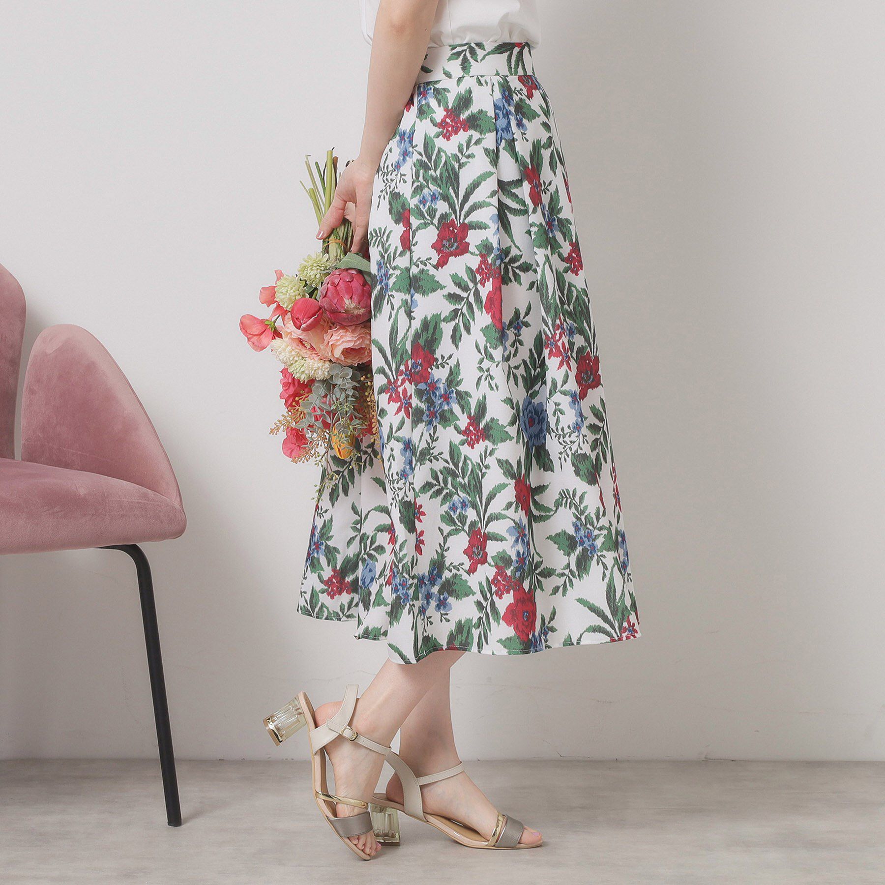 ITS&rsquo;DEMO「【清涼感／ウエストゴム／手洗い可】花柄麻調スカート」|スカート|