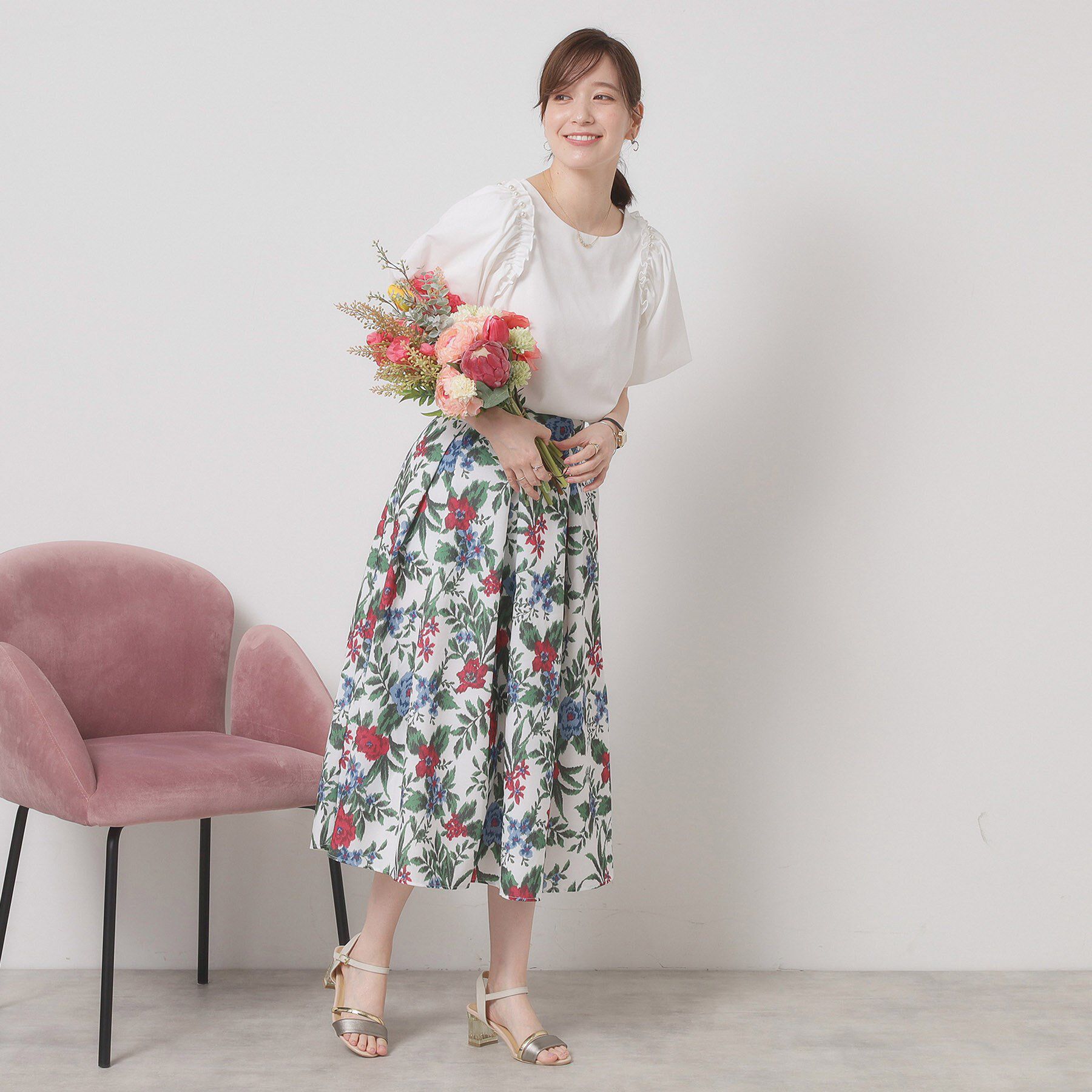 ITS&rsquo;DEMO「【清涼感／ウエストゴム／手洗い可】花柄麻調スカート」|スカート|