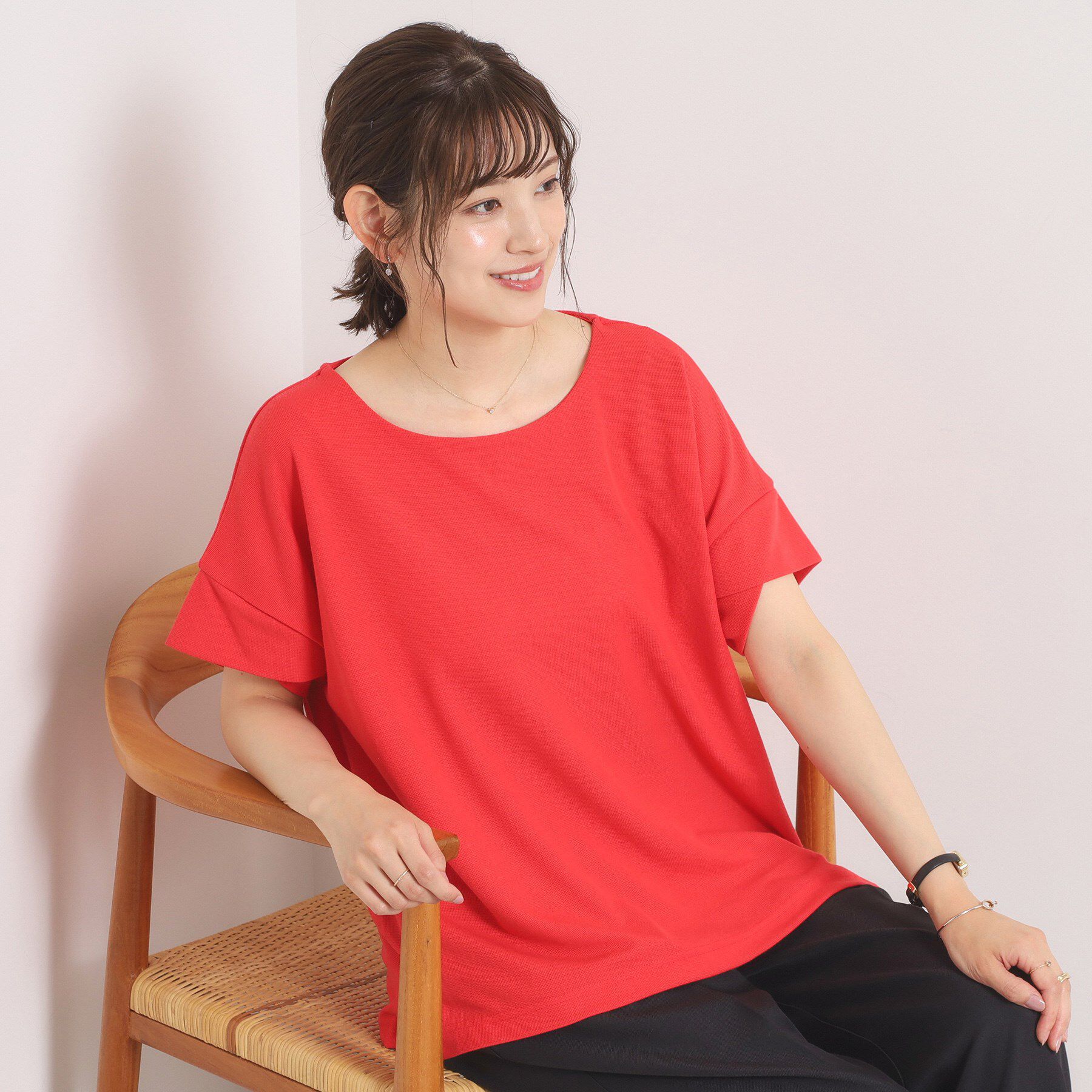 ITS&rsquo;DEMO「【接触冷感／吸水速乾／洗濯機OK】サカリバ袖タックプルオーバー」|Tシャツ・カットソー|レッド(062)