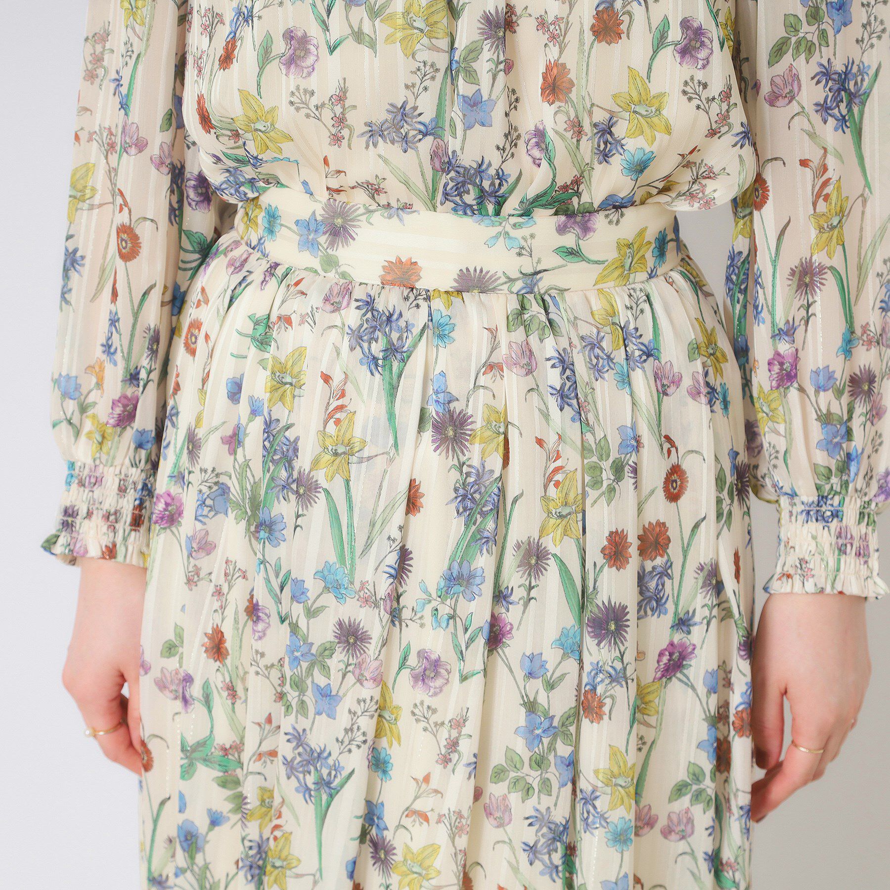 ITS&rsquo;DEMO「【手洗い可／セットアップ可】ラメストライプ花柄スカート」|スカート|