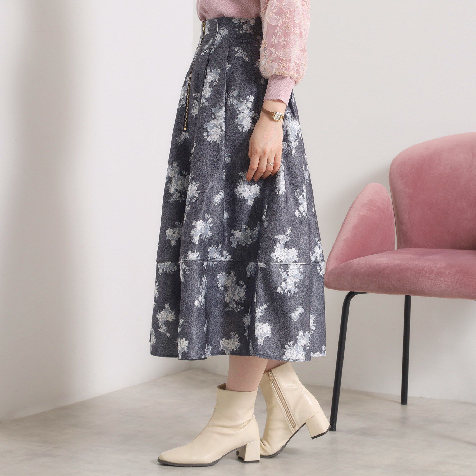 ITS&rsquo;DEMO「【手洗い可／ウエストゴム】フロントジップデニム風スカート」|スカート|