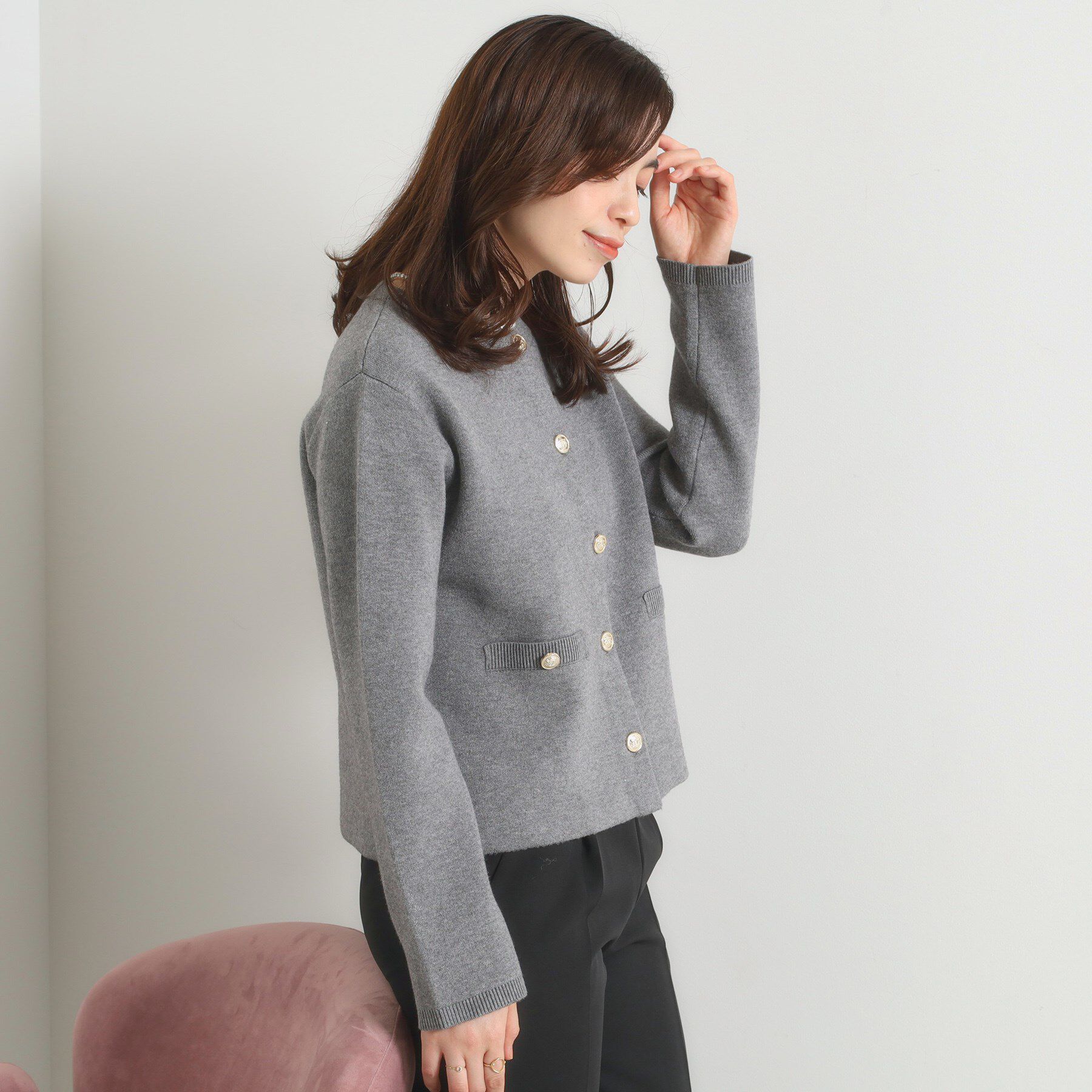 ITS&rsquo;DEMO「【手洗い可】ニットジャケット」|ノーカラージャケット|