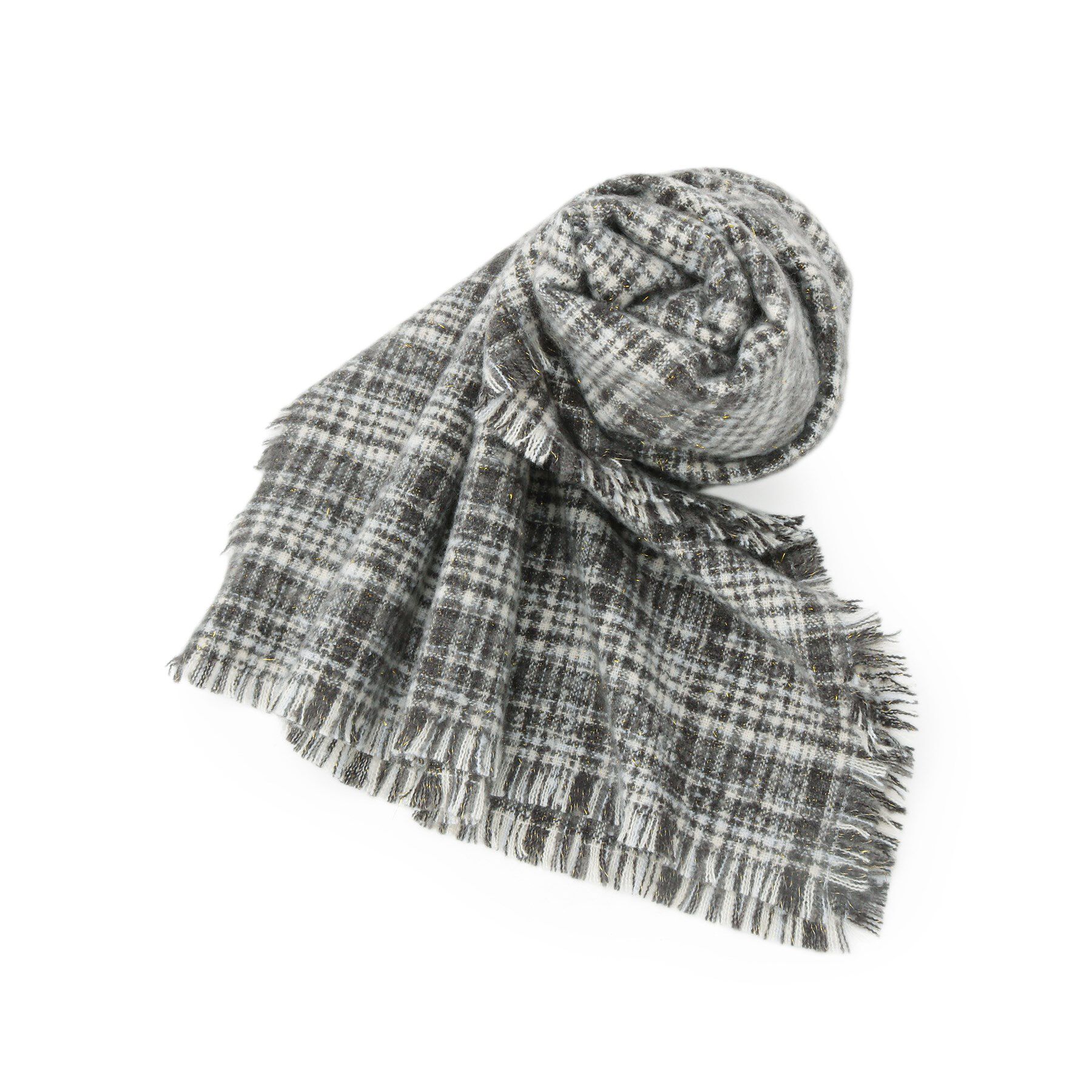 ITS&rsquo;DEMO「【手洗い可】ラメツイード風チェックストール」|ストール|ブラック(219)