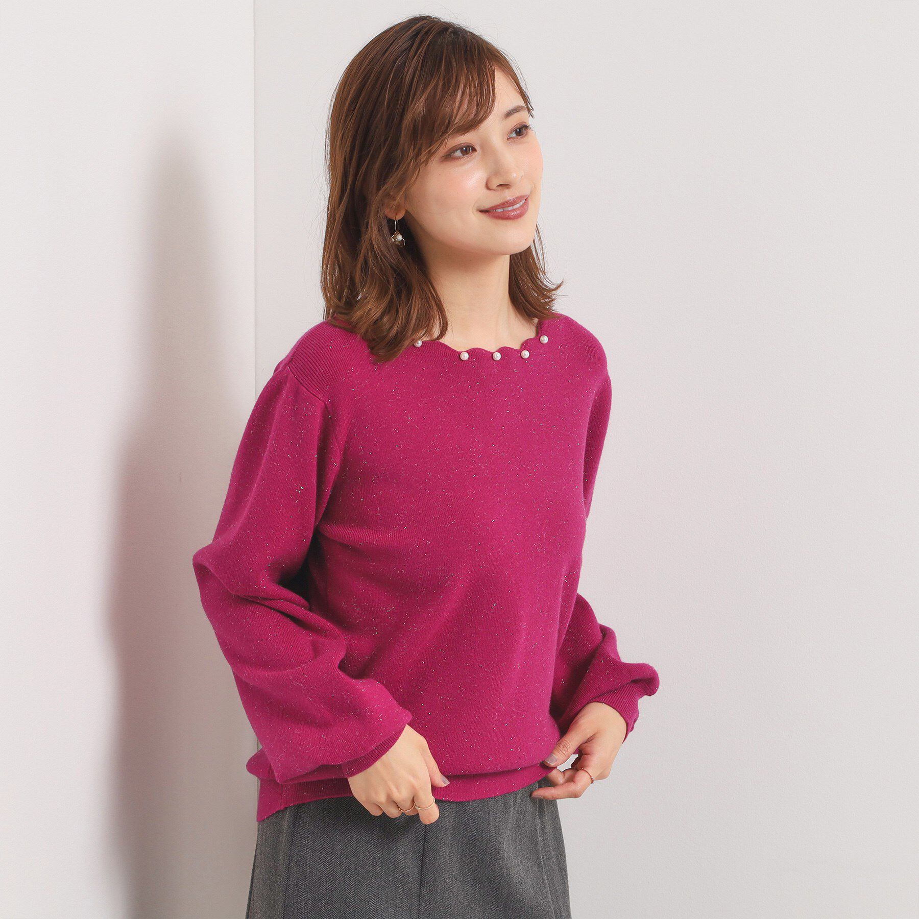 ITS&rsquo;DEMO「【手洗い可】スカラップパール調ラメニット」|ニット・セーター|