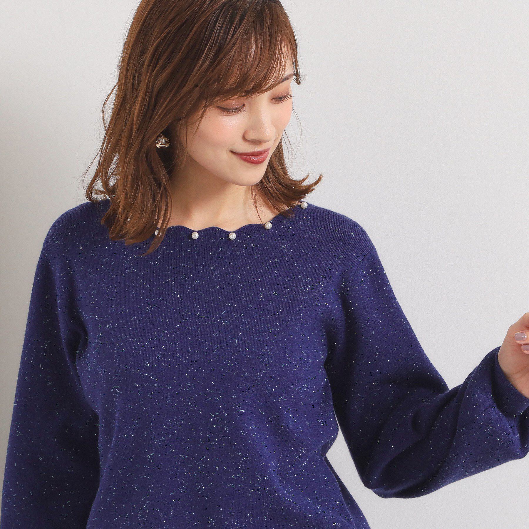 ITS&rsquo;DEMO「【手洗い可】スカラップパール調ラメニット」|ニット・セーター|