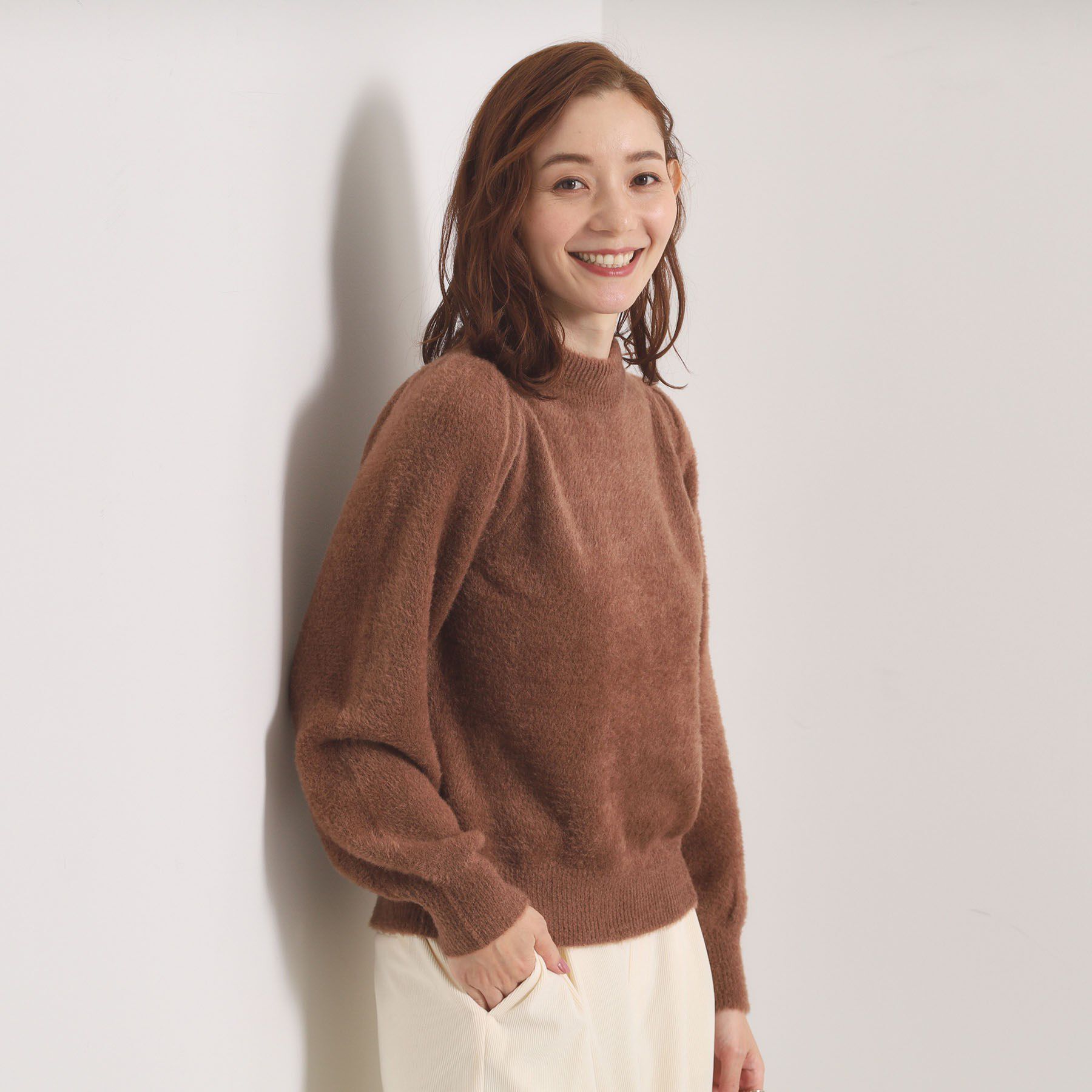 ITS&rsquo;DEMO「【手洗い可】フェザーヤーンパフスリーブニット」|ニット・セーター|モカブラウン(042