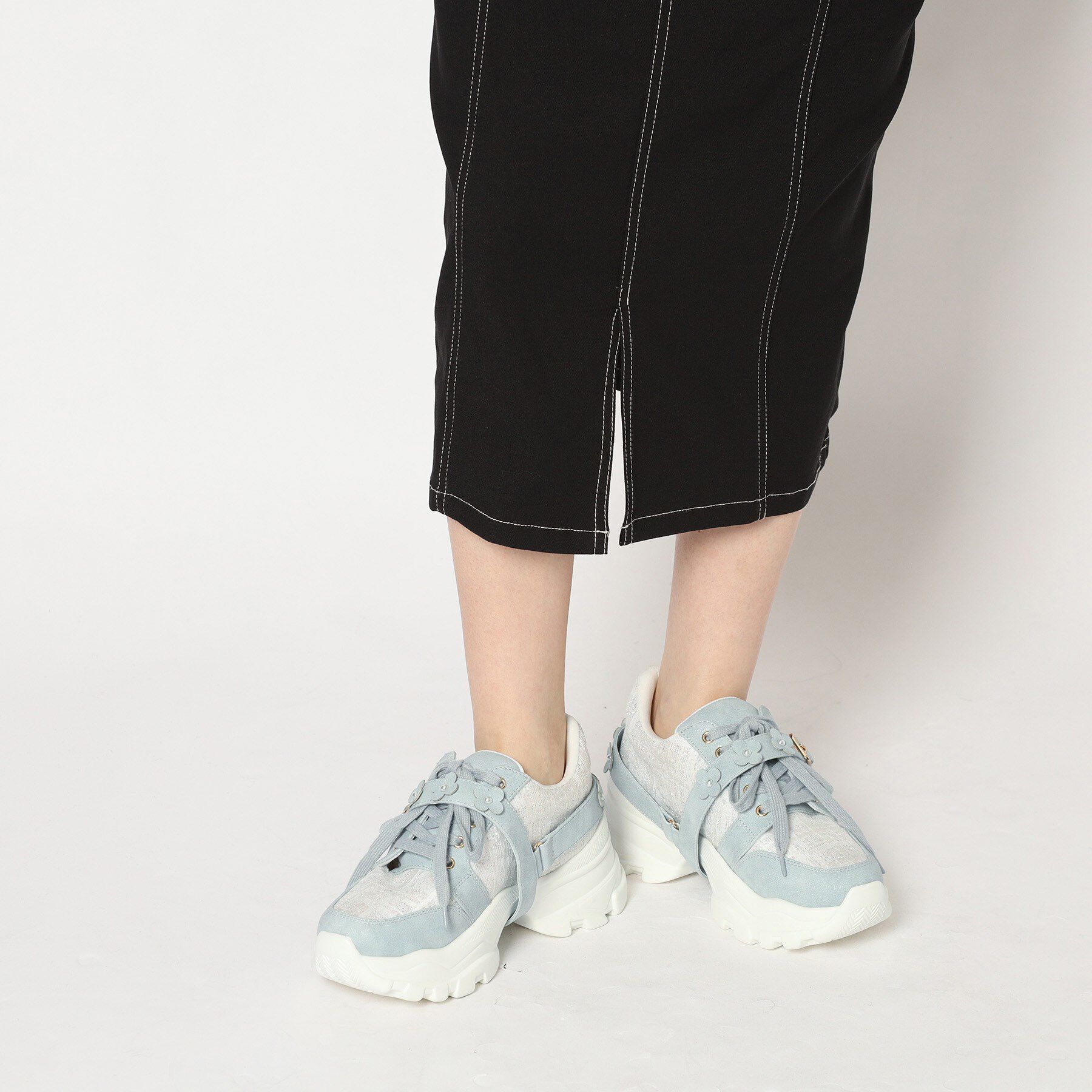 ESPERANZA「ツイード風フラワーベルト厚底スニーカー」|スニーカー|