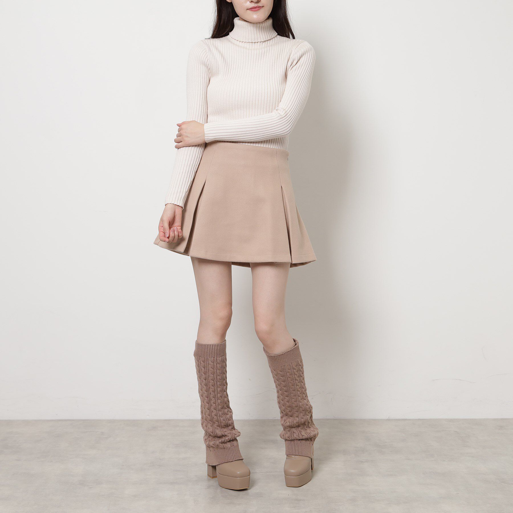 ESPERANZA「【ラク盛り／ロングブーツ】リピーター続出／脚長美脚 スクエアニットカバー付きロングブーツ」|ショートブーツ|