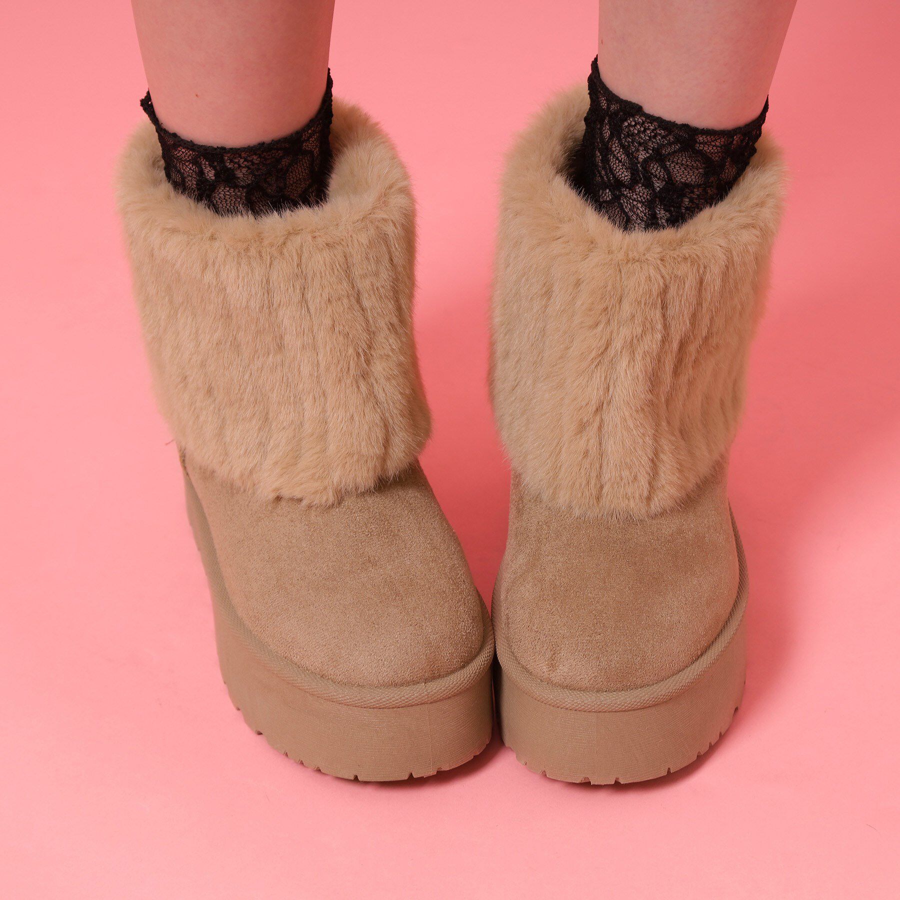 csT&P「厚底フェイクファームートン」|ショートブーツ|