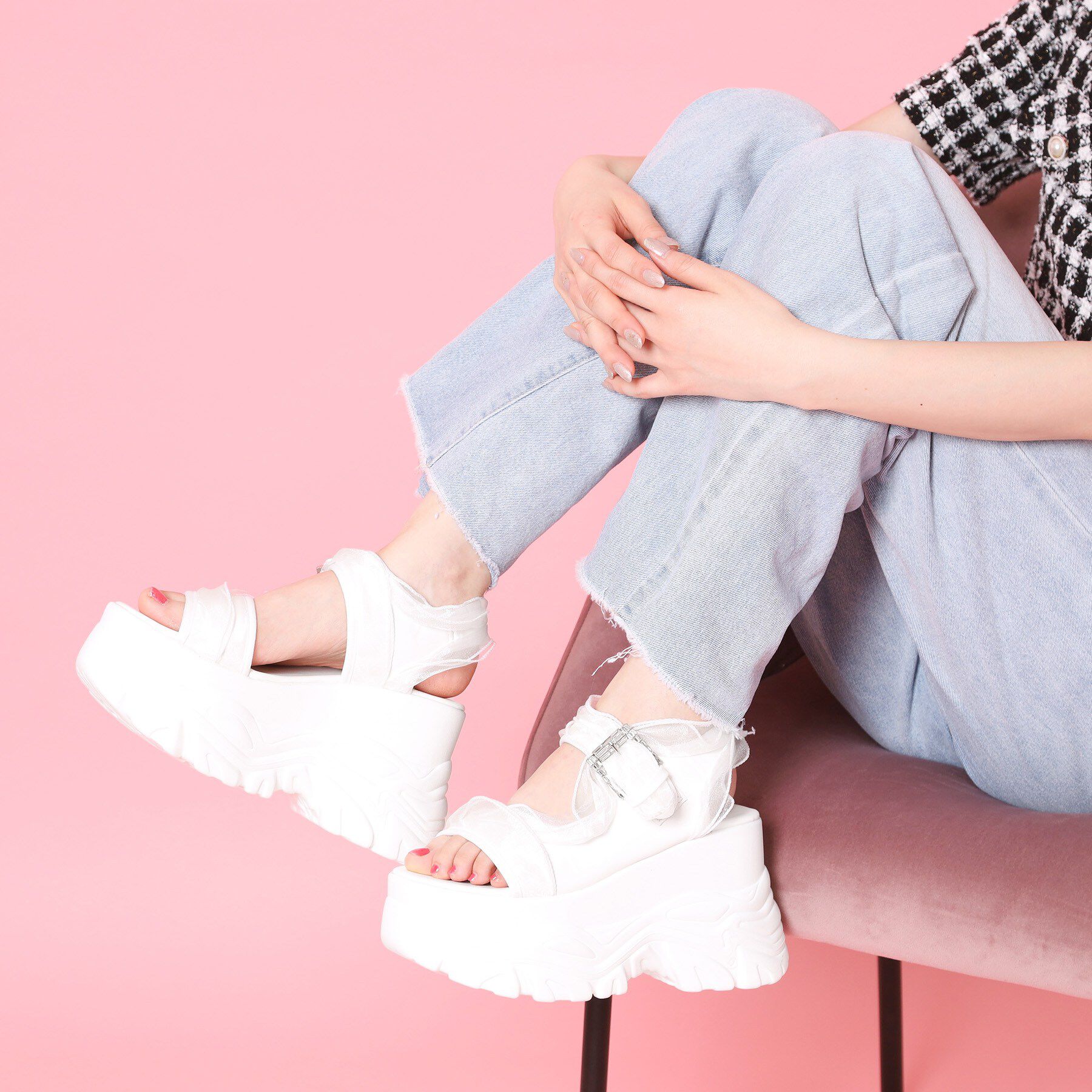 csT&P「厚底ダブルソールシフォンサンダル」|サンダル|ホワイト(001)