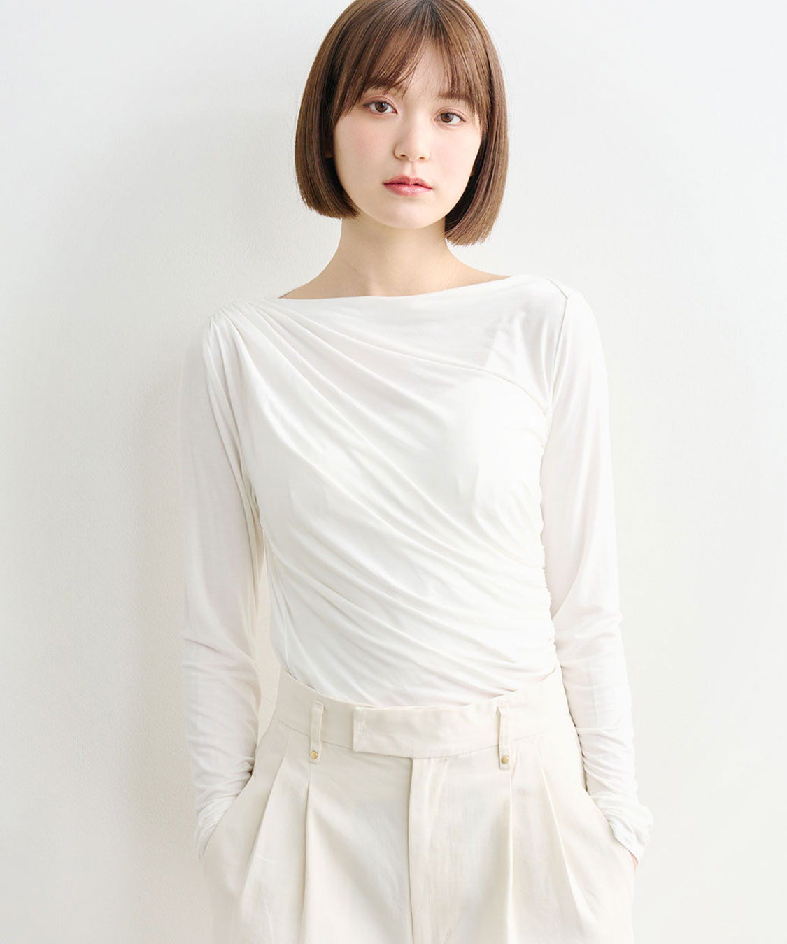 COCO DEAL「アシメネックドレープカットソー」|Tシャツ・カットソー|