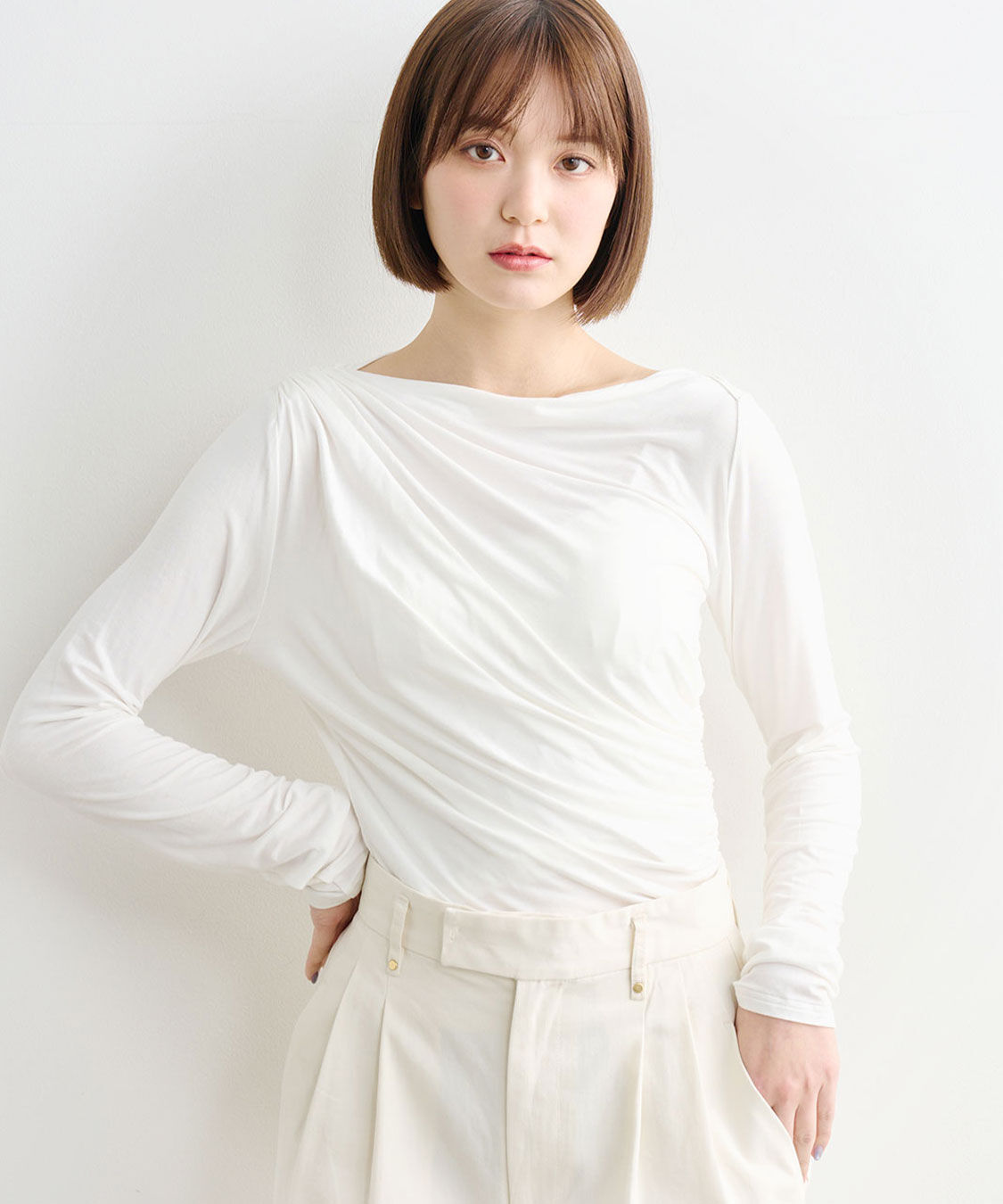 COCO DEAL「アシメネックドレープカットソー」|Tシャツ・カットソー|