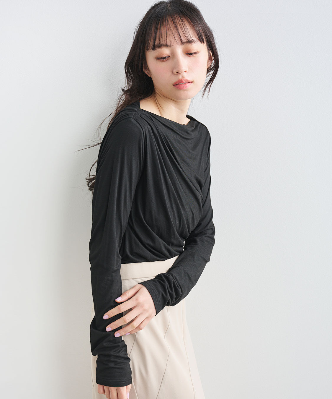 COCO DEAL「アシメネックドレープカットソー」|Tシャツ・カットソー|