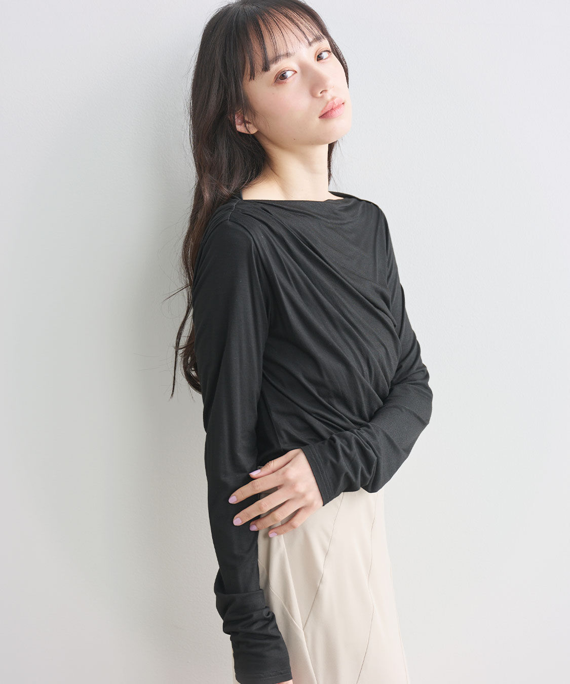 COCO DEAL「アシメネックドレープカットソー」|Tシャツ・カットソー|