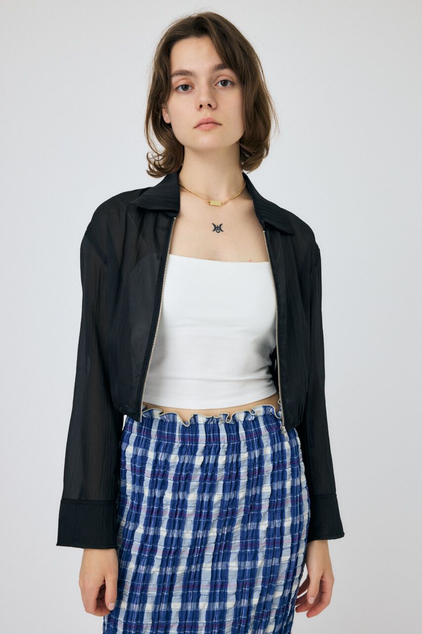 MOUSSY「SHEER CROPPED ジャケット」|シャツ・ブラウス|BLK