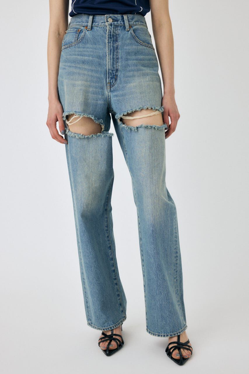 MOUSSY「CUT OUT LOOSE ストレートデニム」|デニム|