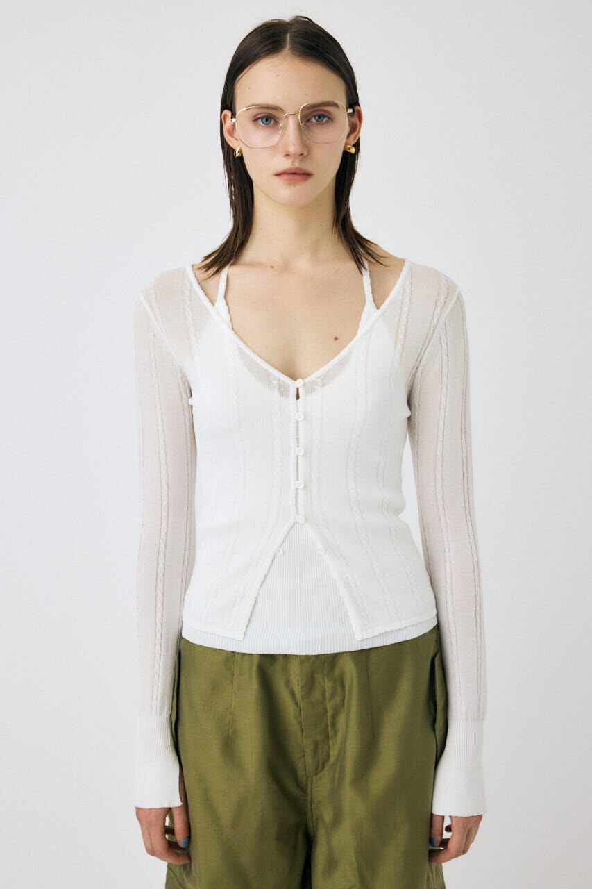 MOUSSY「SHEER CABLE カーディガン」|カーディガン|WHT