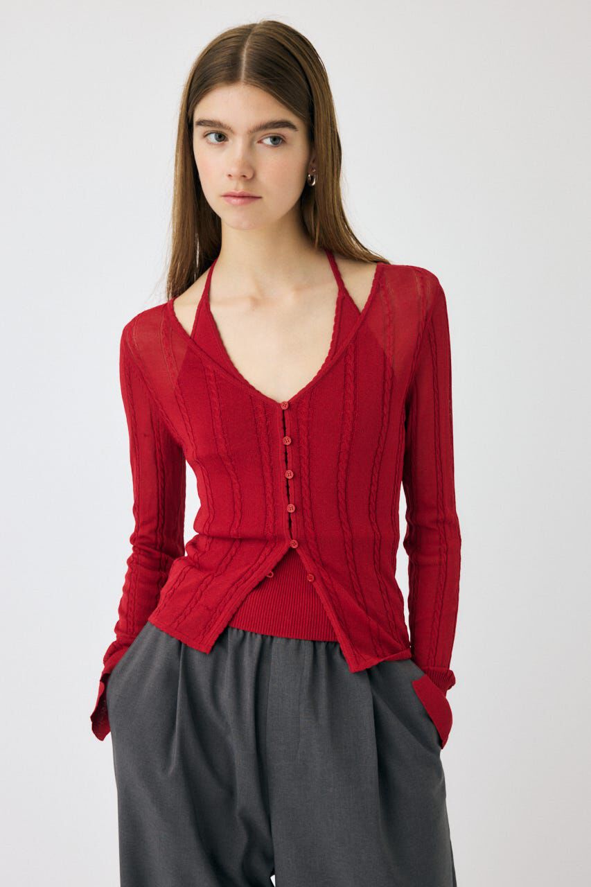 MOUSSY「SHEER CABLE カーディガン」|カーディガン|