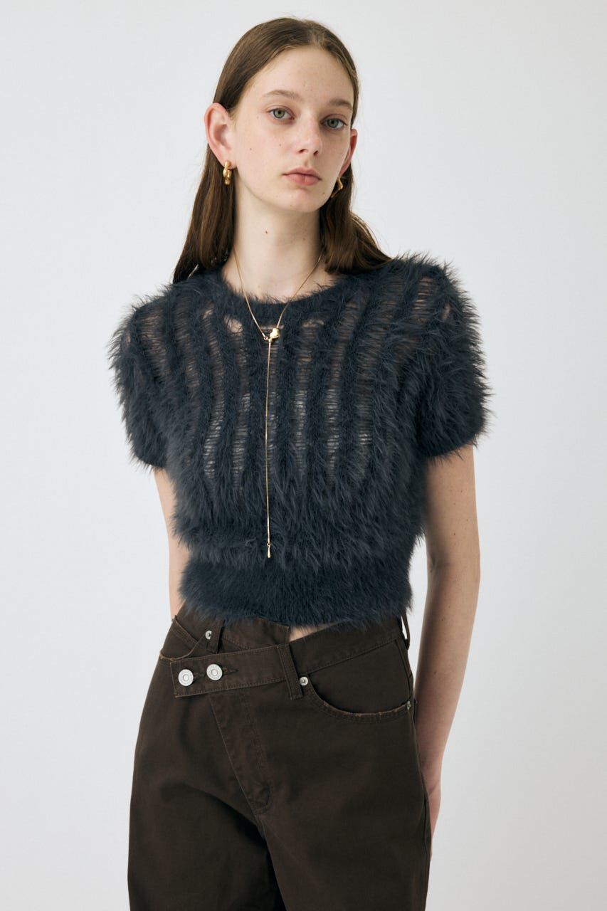 MOUSSY「SHEER SHAGGY ニット」|ニット・セーター|L/BLK1
