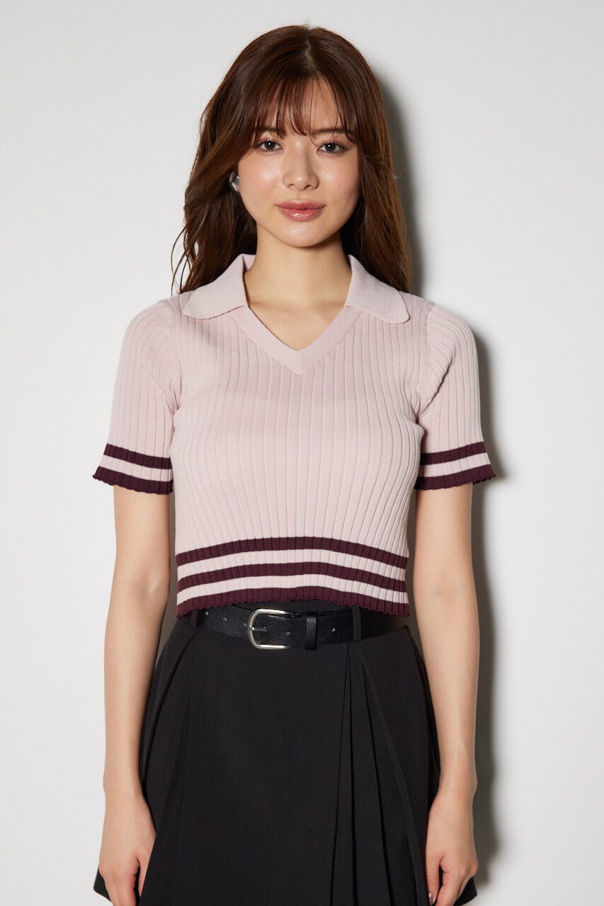 rienda「Ｖネックラインコンパクトニットトップス」|ニット・セーター|