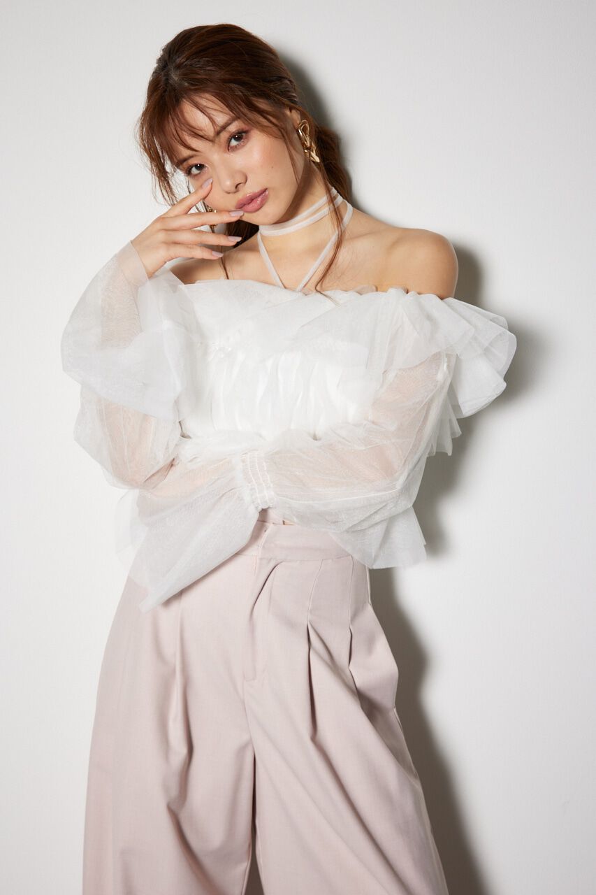 rienda「2WAYギャザーオフショルチュールブラウス」|シャツ・ブラウス|