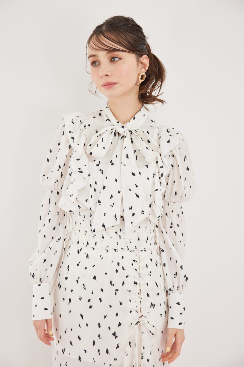 rienda「2WAYボウタイクロップドブラウス」|シャツ・ブラウス|柄WHT5