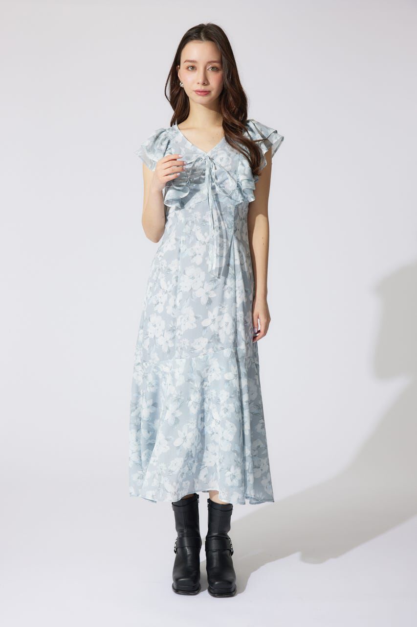 rienda「フリルフラワーロングワンピース」|ワンピース|L/GRY1