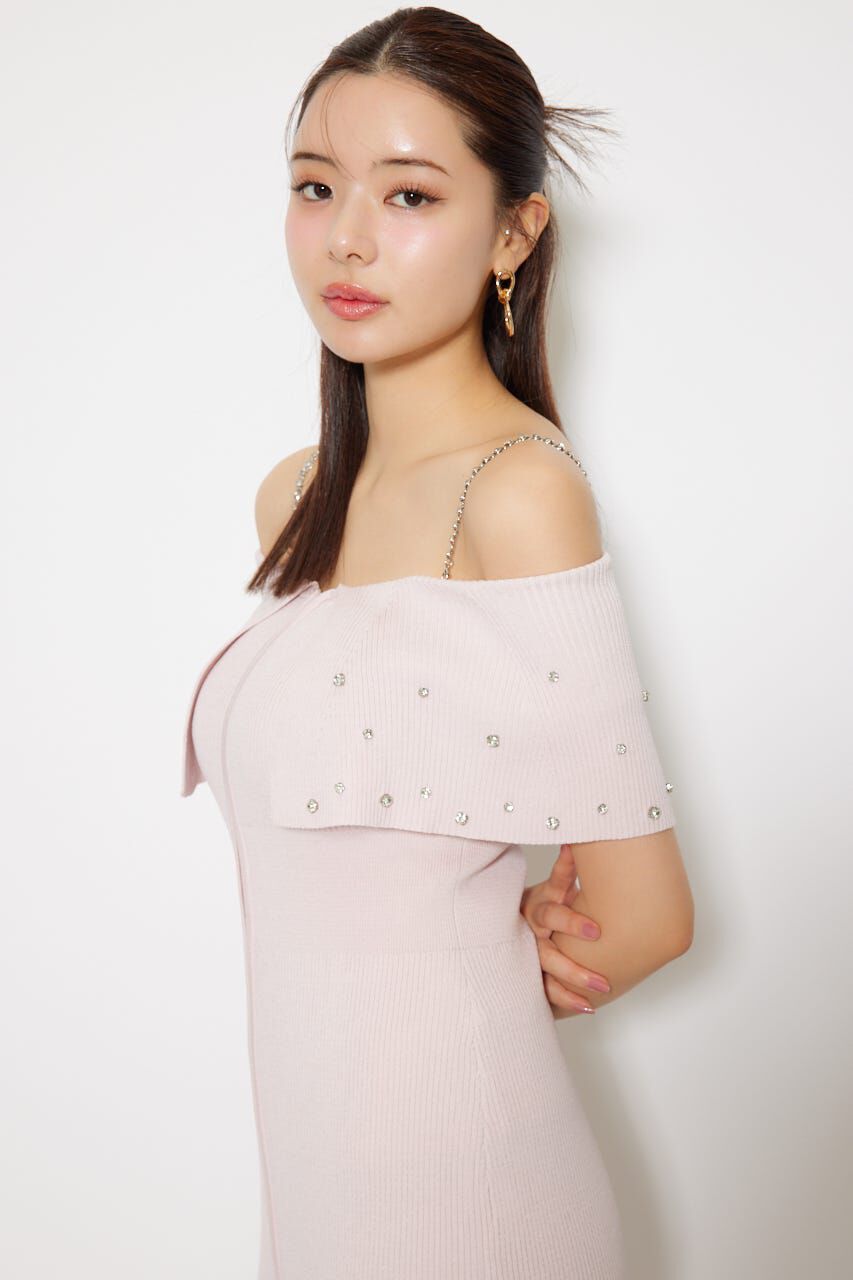 rienda「2WAYオフショルビジューカラーハーフスリーブニットワンピース」|ワンピース|