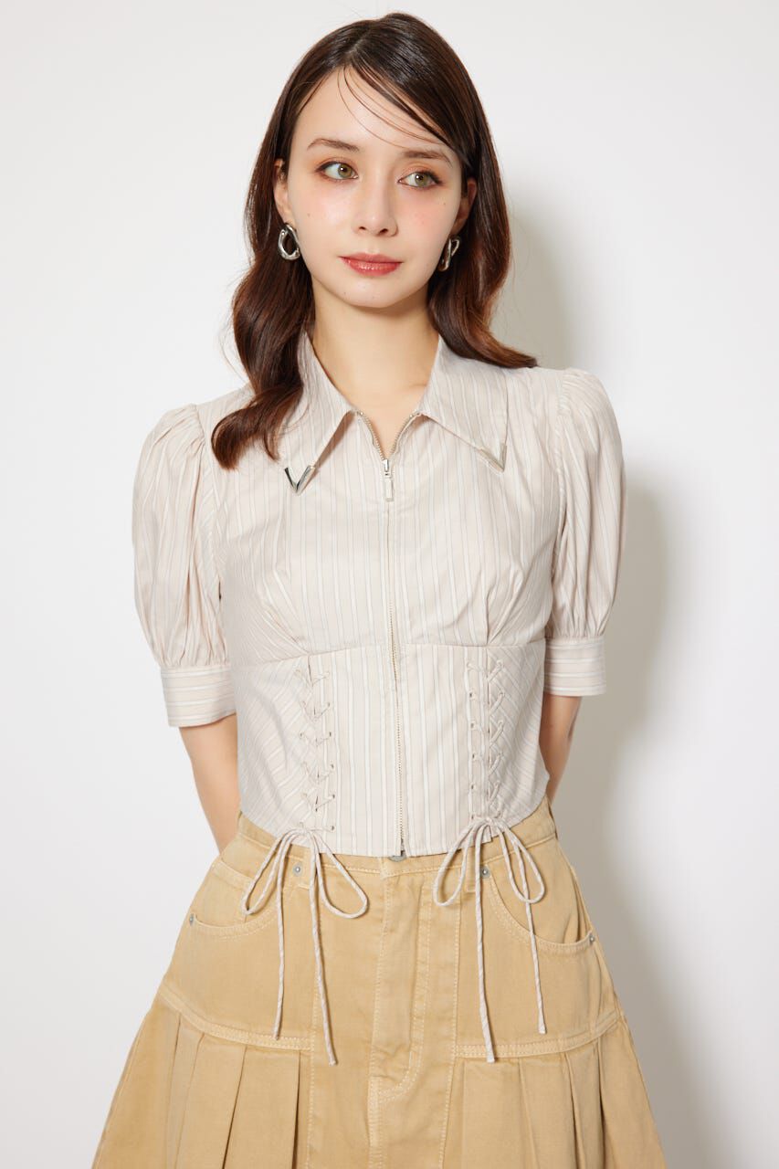 rienda「コンパクトレースアップブラウス」|シャツ・ブラウス|