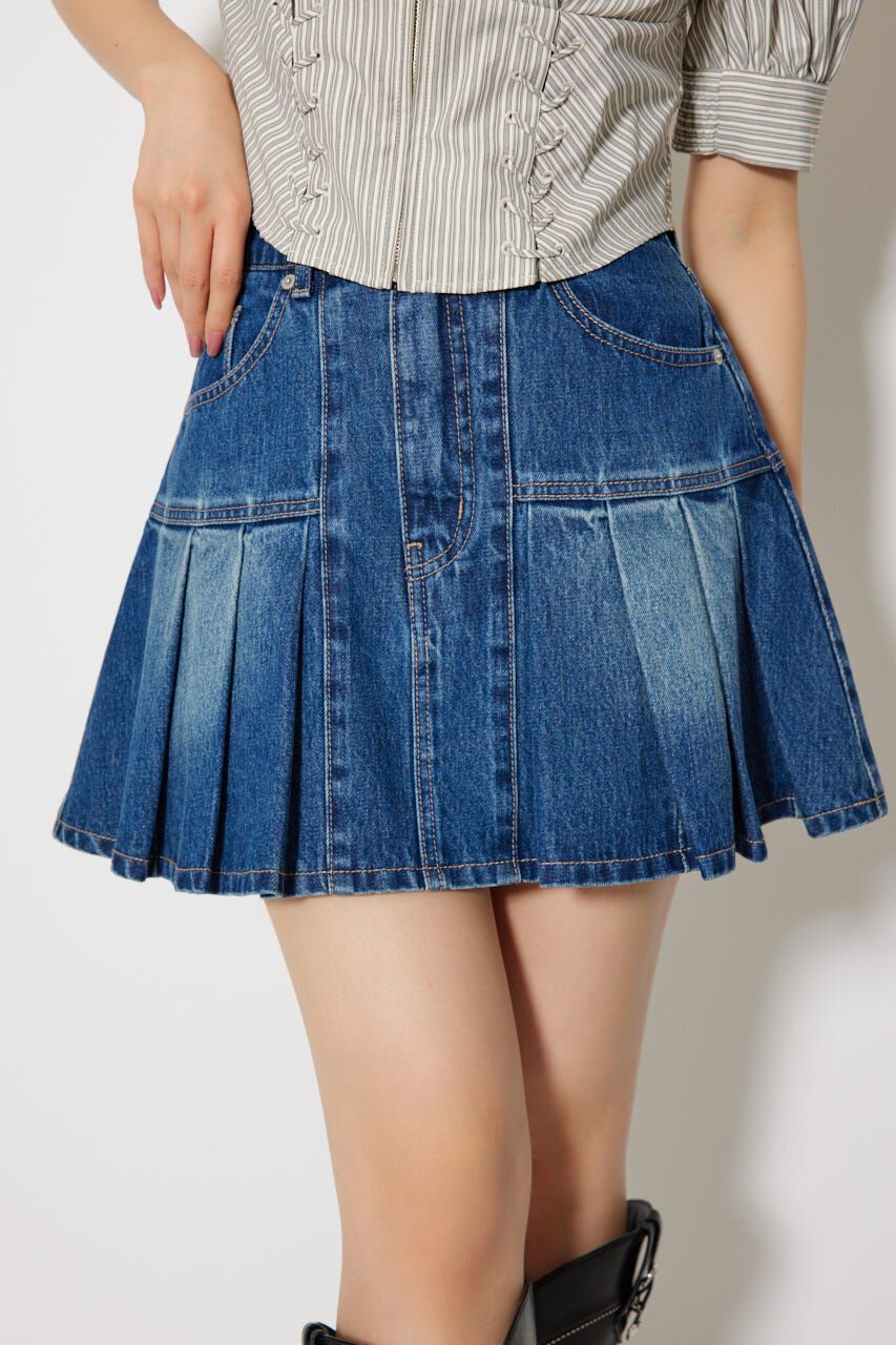 rienda「プリーツデニムスコートショートパンツ」|デニム|