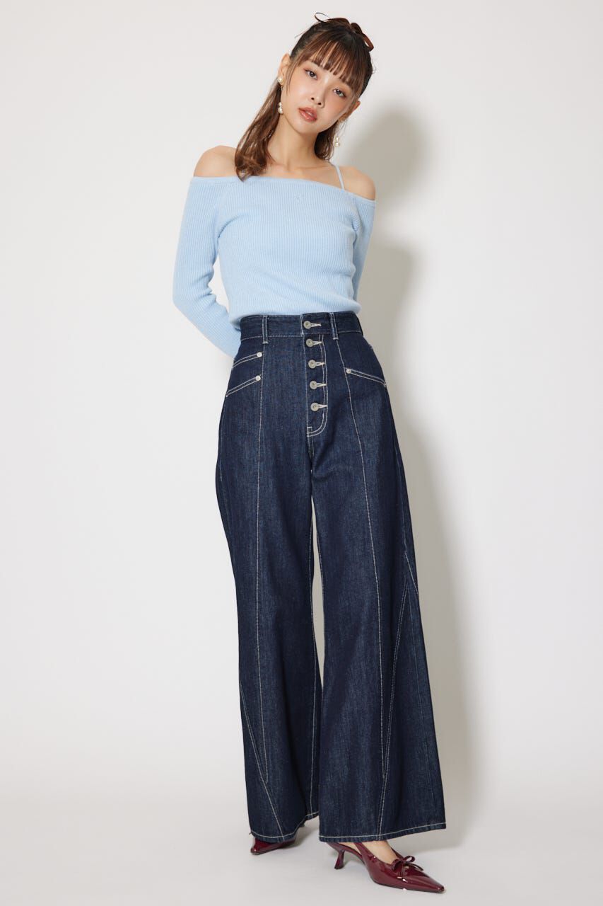 rienda「Rロゴバックリボンオフショルニットトップス」|ニット・セーター|