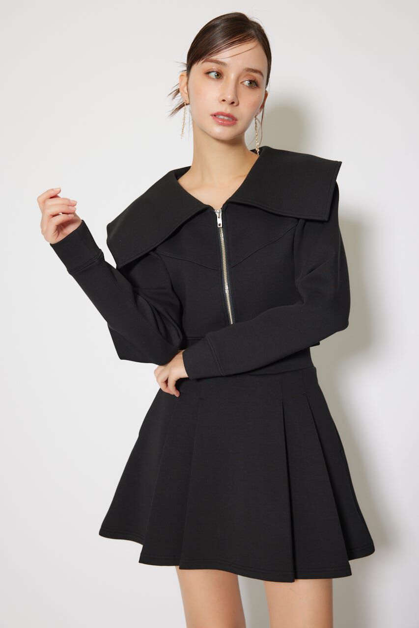 rienda「BIGカラーフロントZIPトップス」|Tシャツ・カットソー|BLK