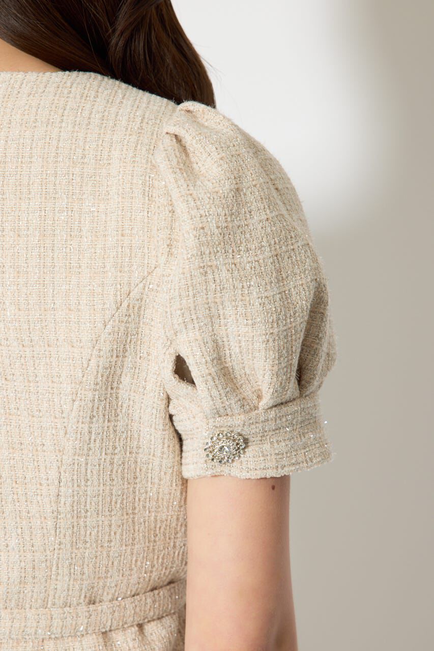 rienda「ノーカラーツイードペプラムジャケット」|その他|