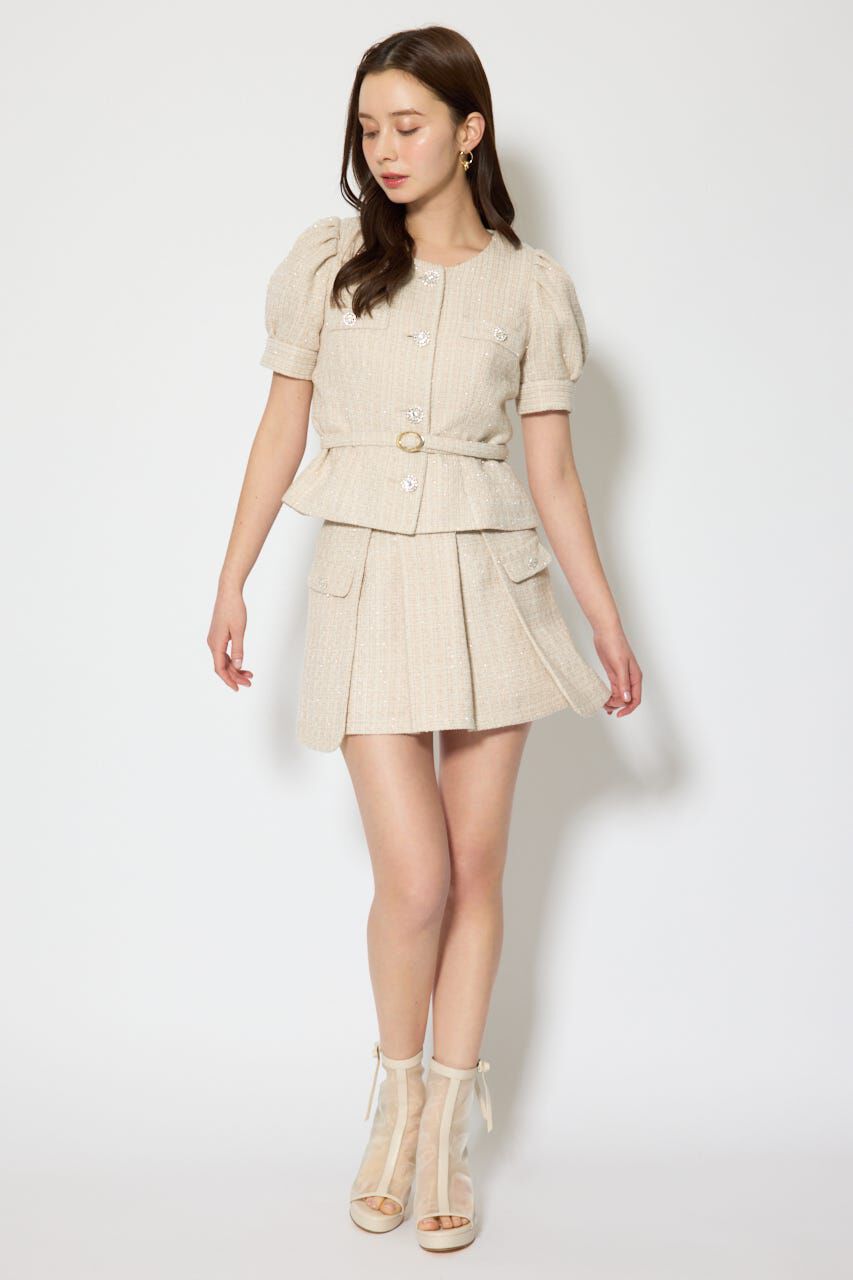 rienda「ノーカラーツイードペプラムジャケット」|その他|