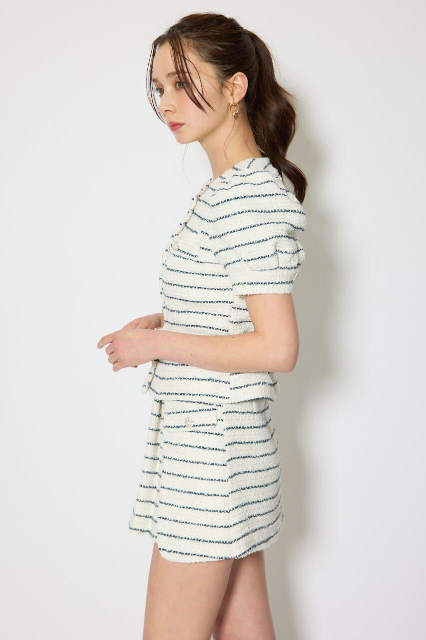 rienda「ノーカラーツイードペプラムジャケット」|その他|