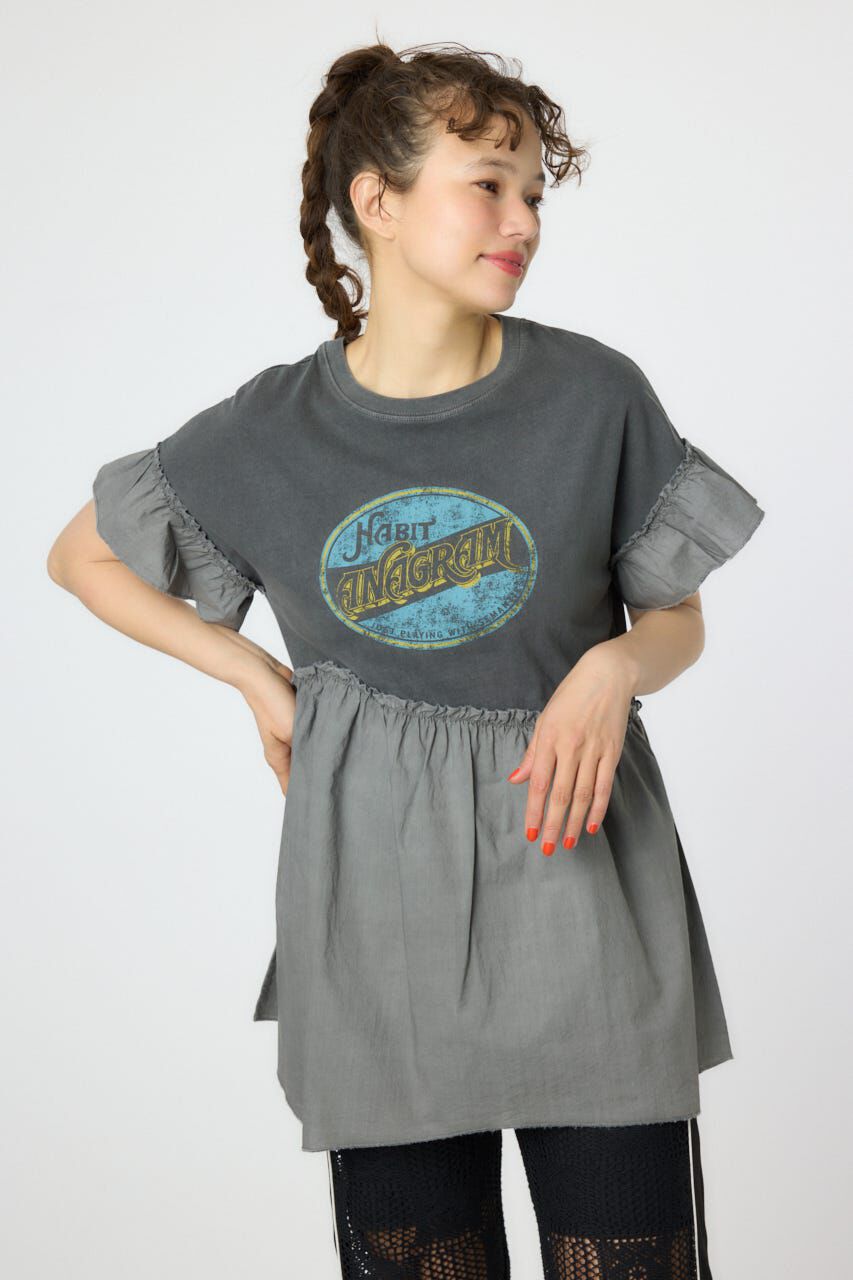 RODEO CROWNS「オーバルプリントドッキングフリルチュニック」|タンクトップ|L/BLK1