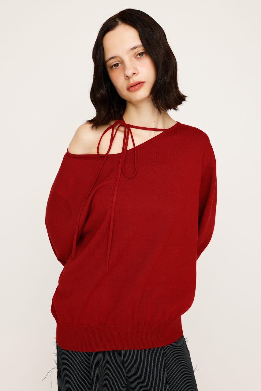 SLY「ASYMMETRY NECK LOOSE トップス」|ニット・セーター|RED