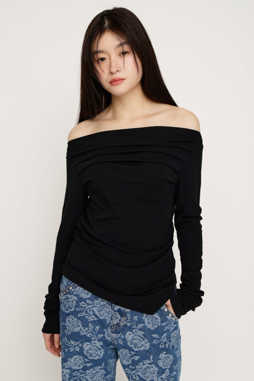 SLY「OFF SHOULDER TUCK トップス」|Tシャツ・カットソー|BLK