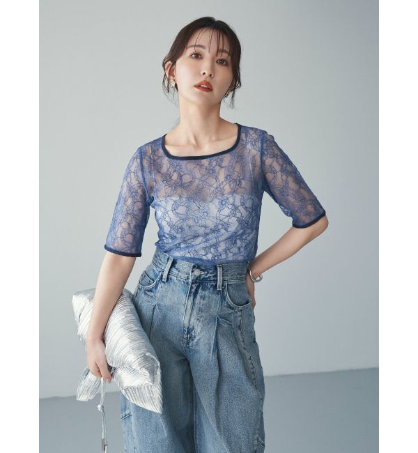ELENDEEK「【yuumi&times;ELENDEEK】LACE TRIM CS」|Tシャツ・カットソー|ブルー