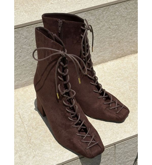 MERCURYDUO「レースアップフェイクスエードブーツ」|ショートブーツ|ブラウン