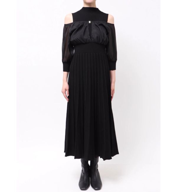 MERCURYDUO「異素材ドッキングプリーツフレアニットワンピース」|ワンピース|