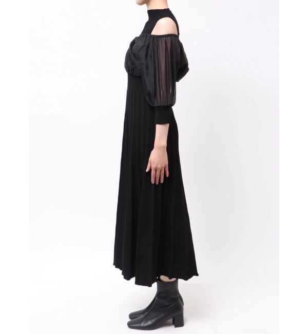 MERCURYDUO「異素材ドッキングプリーツフレアニットワンピース」|ワンピース|