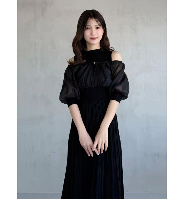 MERCURYDUO「異素材ドッキングプリーツフレアニットワンピース」|ワンピース|