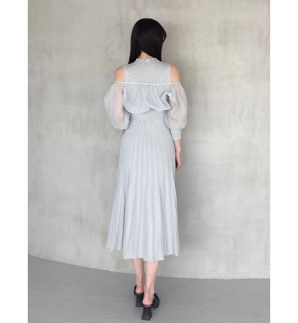 MERCURYDUO「異素材ドッキングプリーツフレアニットワンピース」|ワンピース|